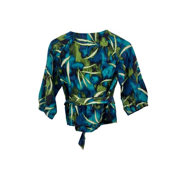 Kenneth Cole Belted Blouse Womens 4P Silk Linen Luxury Beach Office Country Club - Picture 4 of 16